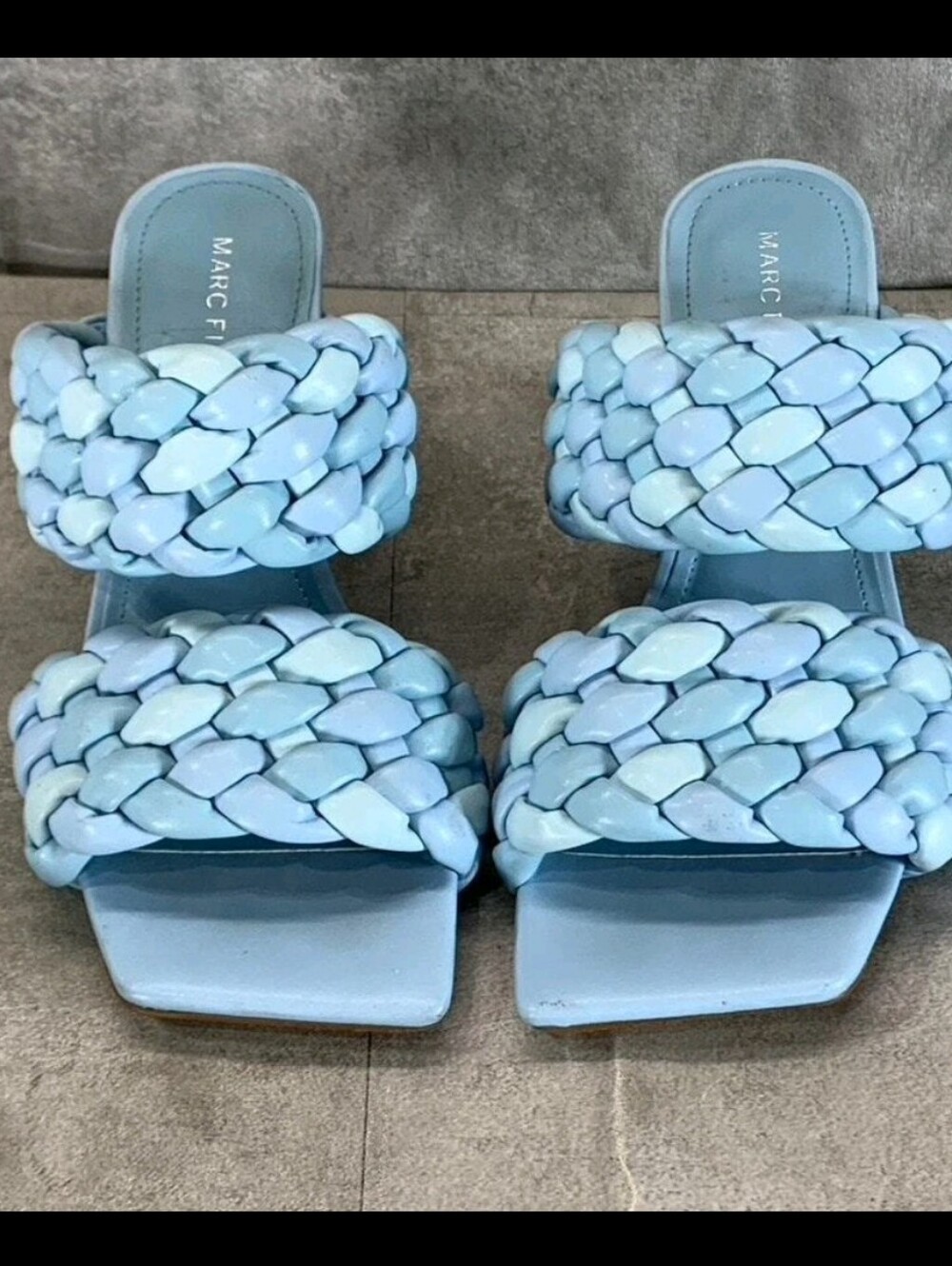 MARC FISHER Tiffany Blue Toree Woven Square-Toe Heeled Dress Sandals SZ 7.5